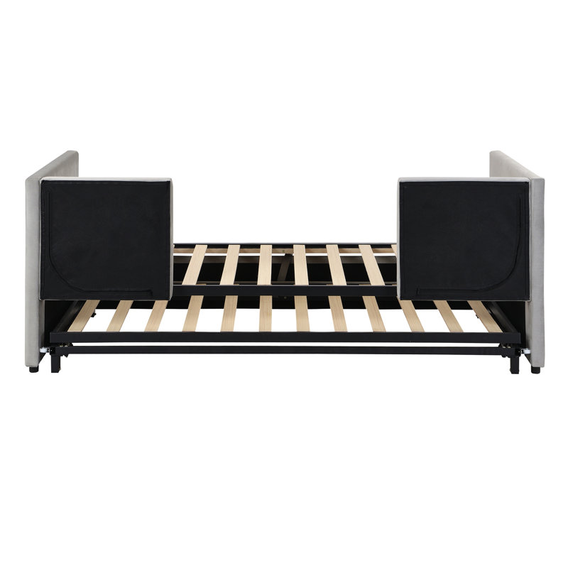 Twin Size Upholstered Daybed With Pop Up Trundle, Gray