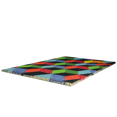 Paillasson rectangulaire rouge et vert en forme de cube 3D 29 po x 18 po