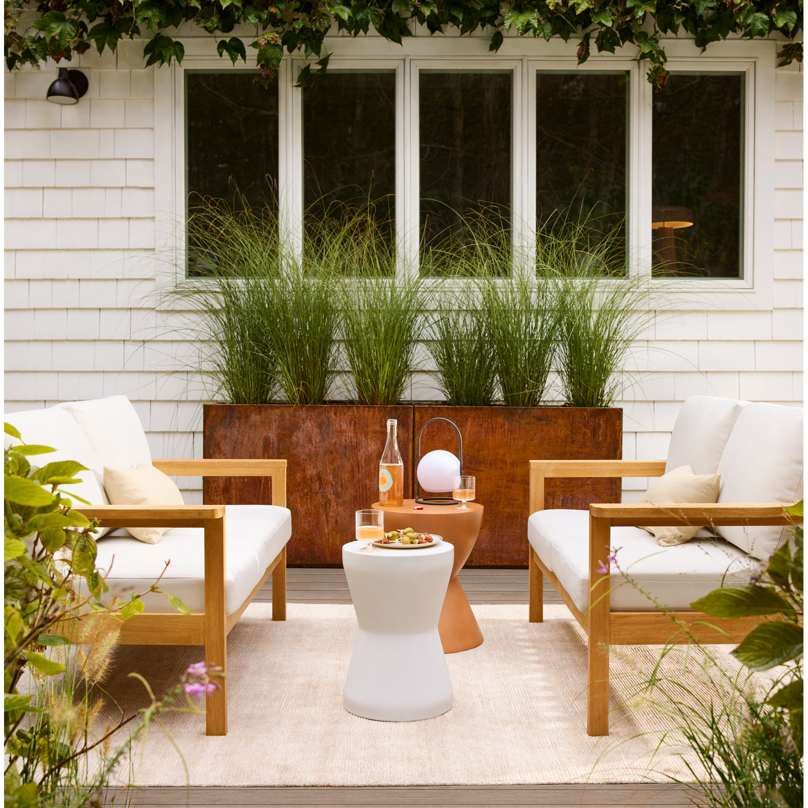 Lanie 53" Eucalyptus Outdoor Loveseat, White