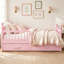 Structure de lit pour enfant pleine grandeur avec 2 tiroirs de rangement sous le lit, lit plateforme en bois avec garde-corps de sécurité, conception à profil bas, système de support à lattes robuste, aucun sommier nécessaire, rose-225059170-225059181