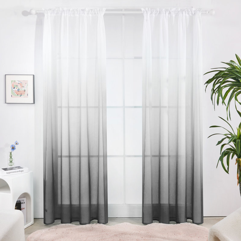 Zhejno Sheer Curtain Pair, 52" W x 90" L, Dark Gray