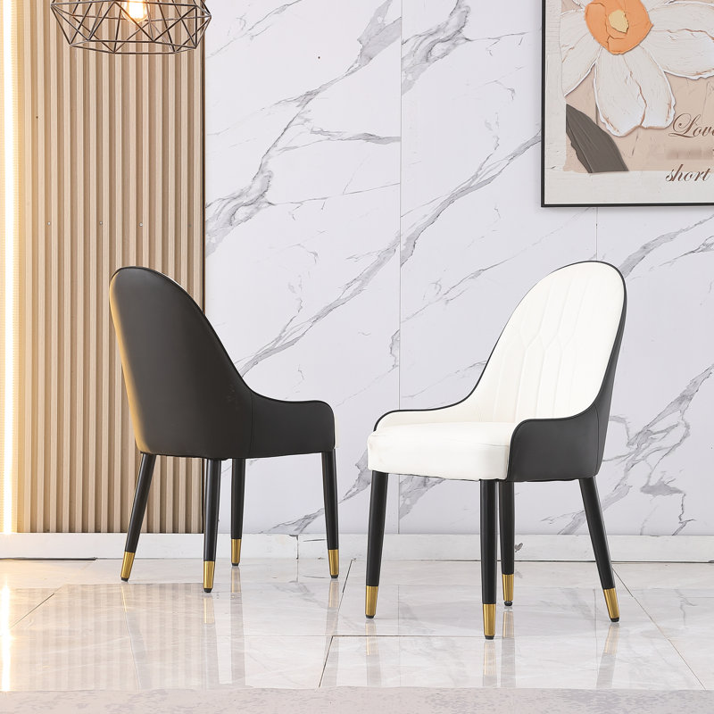 Chaises ergonomiques en cuir de polyuréthane avec pieds en métal, design moderne pour le salon et la salle à manger, ensemble de 2