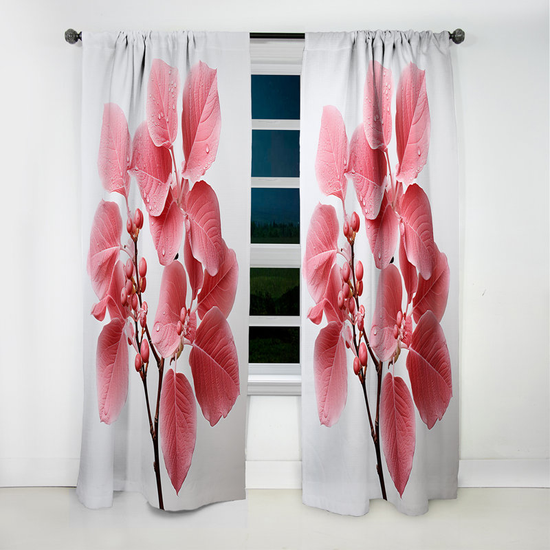 Rideau à feuilles roses - Rideau à motif floral - 1 panneau, L 52 po x L 63 po