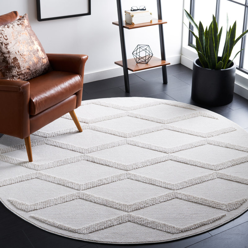 Rittenberry Geometric Ivory Area Rug, Round 6'7"