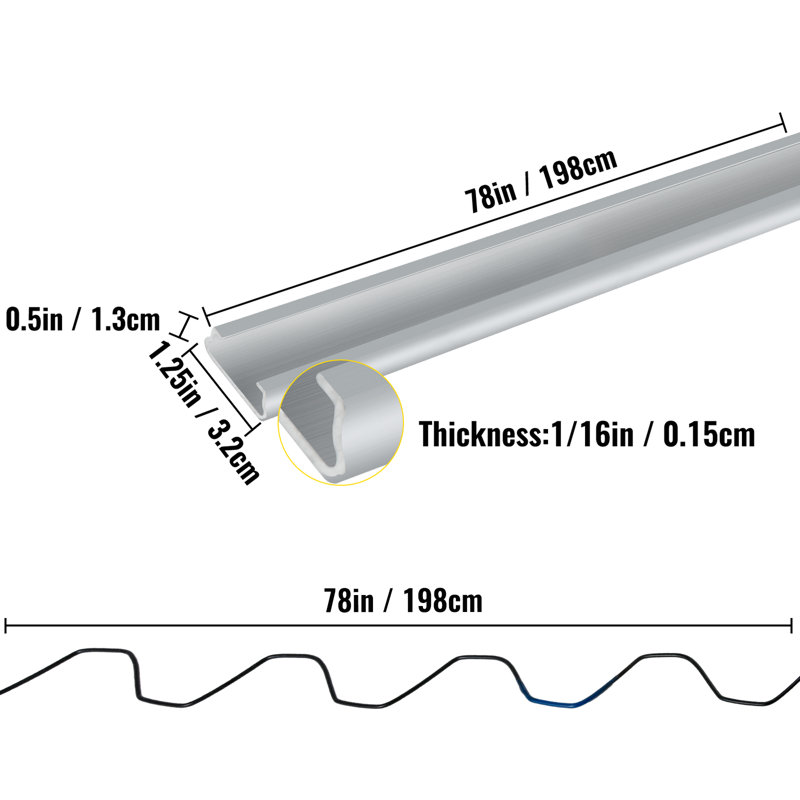 Ressort à ressort et canal de verrouillage, serrure à ressort de 6,56 pi et ensemble de rainures en U pour serre, fil à ressort revêtu de polyéthylène et canal en alliage d'aluminium, film plastique en plastique ou fixation de tissu d'ombrage avec vis