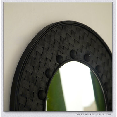 24'' Solea Mirror, Hand-Woven Black Bamboo Artistry Wall Hanging, Suitable For Various Home Settings