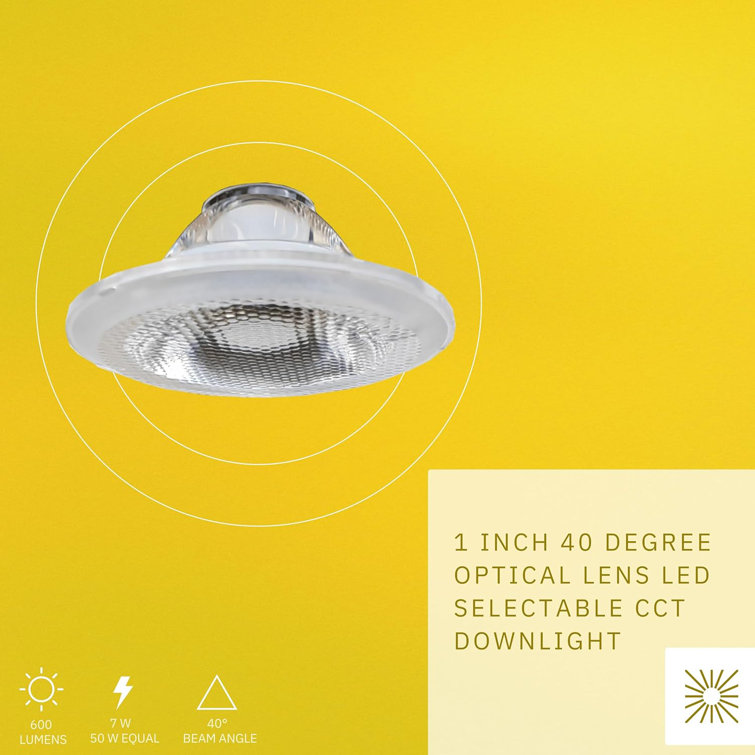1"40° Optical Lens Round White Finish 7W 600 Lumen 5CCT Recessed Light