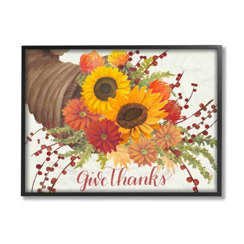 Reproduction d’art graphique par Grace Popp-impression de fleurs d’automne « give thanks », Giclée encadrée noir minuit
