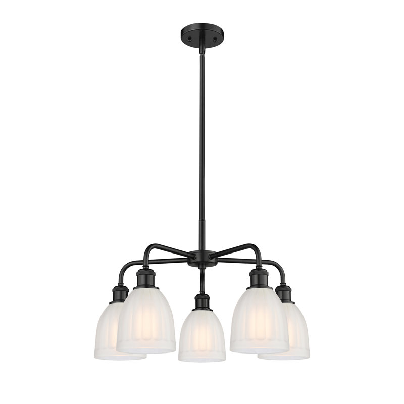 Lustre tambour en acier à intensité variable 5 lumières Poway, Blanc, Noir mat