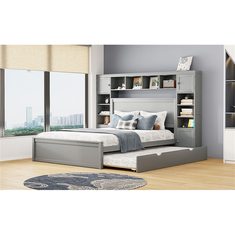 Lit en bois avec armoire tout-en-un, Gris