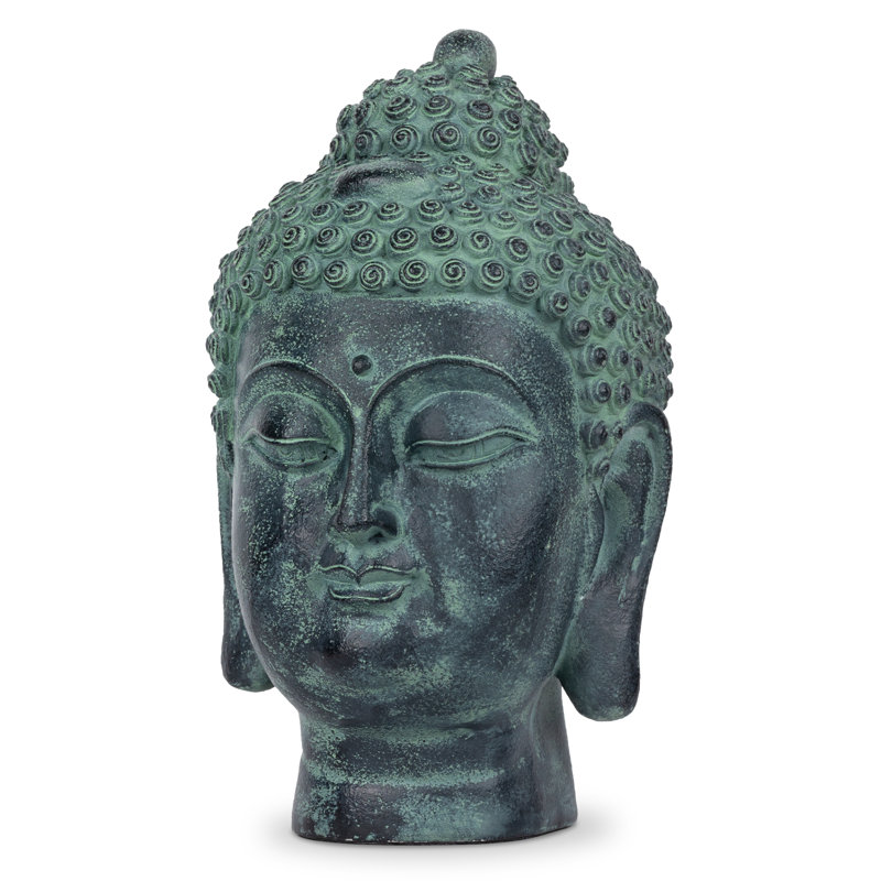 Meditative Buddha Head Statue, Gray