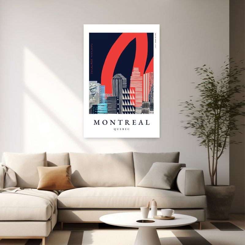Graphic Montreal Skyline Abstract Geometric Modern Architecture City Wall Art Print 1 Piece Wrapped Canvas Wall Art