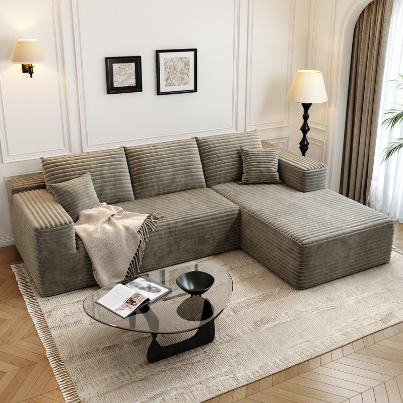 Canapé modulaire 107,5 po Cloud, Orienté à droite, Tissu velours côtelé moelleux Camel