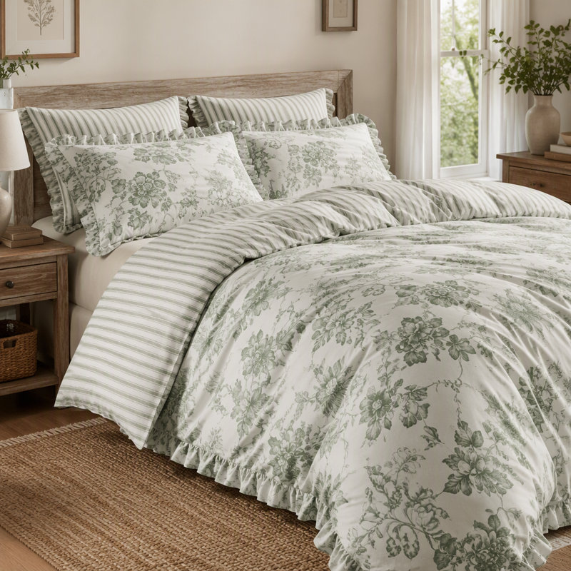 5 Pieces King Comforter Set with Decorative Pillows, Green