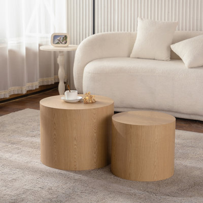 Nesting Coffee Table Set of 2 Round Wooden Coffee Tables Circle Modern Table