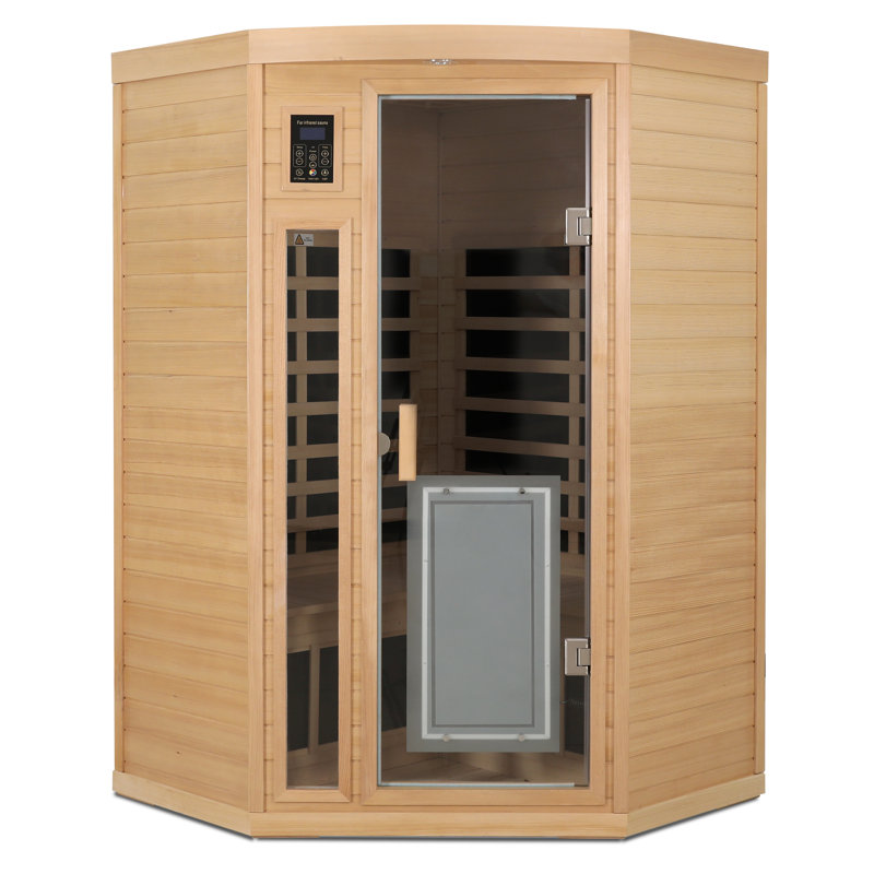 Hemlock Wood Far-Infrared 2-Person Sauna with Glass Door & Heating Panel