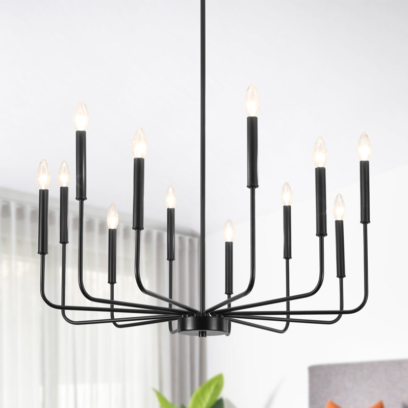 Yazlynn 12 - Light 31.5" Large Dimmable Classic / Traditional Candle Style Modern Industrial Metal Chandelier for Kitchen Island Living Room