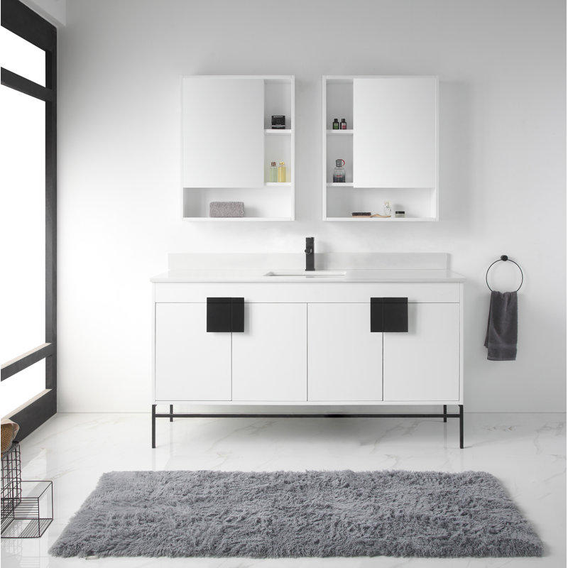Ensemble de meuble-lavabo simple 60 po Maisie, Peinture blanc mat, Noir