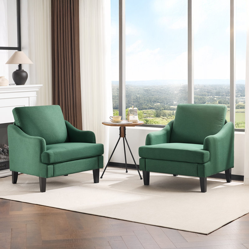  Ensemble de 2 chaises de chambre à coucher en lin 2 pièces, Lin vert