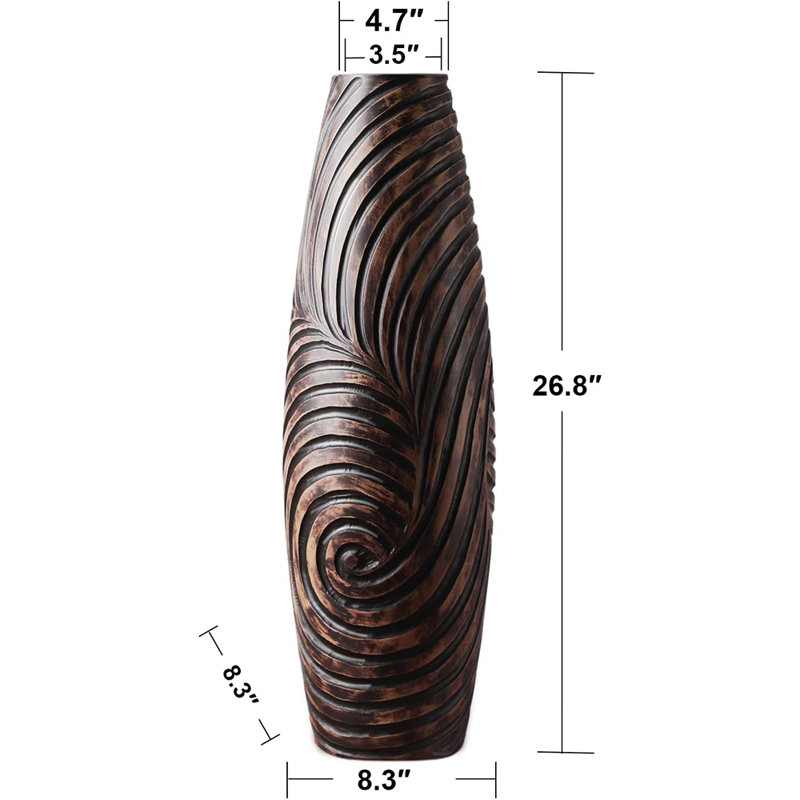 Vase de plancher moderne en résine brune de 26,8 po de hauteur - grand porte-fleurs pour décor de patio de maison / cuisine / bureau / salon