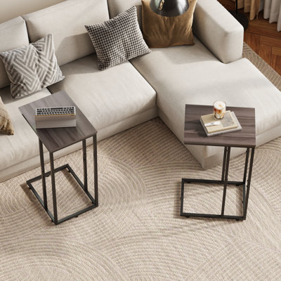 Ensemble de 2 tables de bout en forme de C de 24,9 po de hauteur, ensemble de 2 tables d'appoint en C, 2 plateaux de table coulissants, table d'appoint pour canapé, salon, chambre à coucher, petit espace