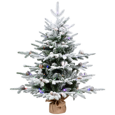 Arbre de Noël artificiel enneigé 3 pi avec 100 lumières DEL bicolores, alimenté par piles, arbre de Noël de table pour la décoration intérieure des Fêtes