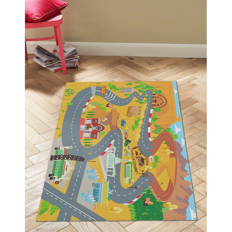 Children's Room Road-Themed Woven Base Rug, Rectangle 4'7.12" x 6'6.74"