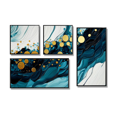 Abstrait aqua Pulse of the Ocean IV - Grande décoration murale abstraite 4 pièces