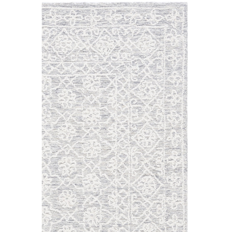 Tapis floral gris / ivoire en laine touffeté à la main Orlandis, Rectangle 4 pi x 6 pi