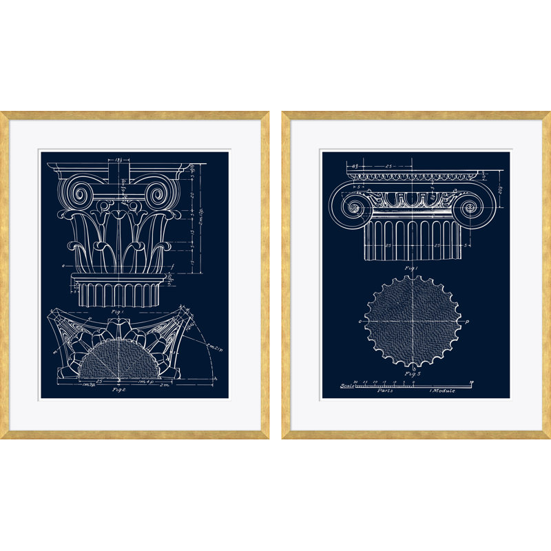 «Blue Column 2» et «Blue Ionic 5» par David Phoenix - reproduction de photo encadrée sur papier