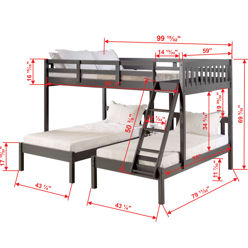 Ayasha Twin over Twin over Full Triple Bed, Dark Gray