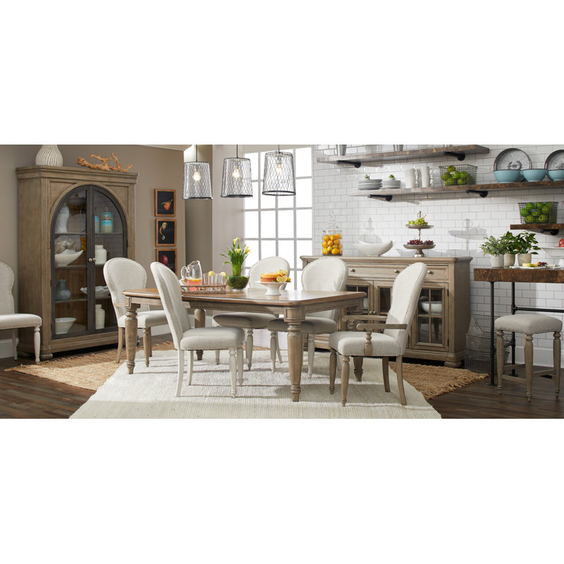 Cottage Cream Upholstered Wood Side Chair Set