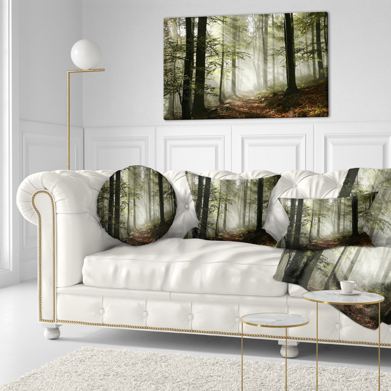 Coussin de forêt à chute dense avec paysage de brouillard