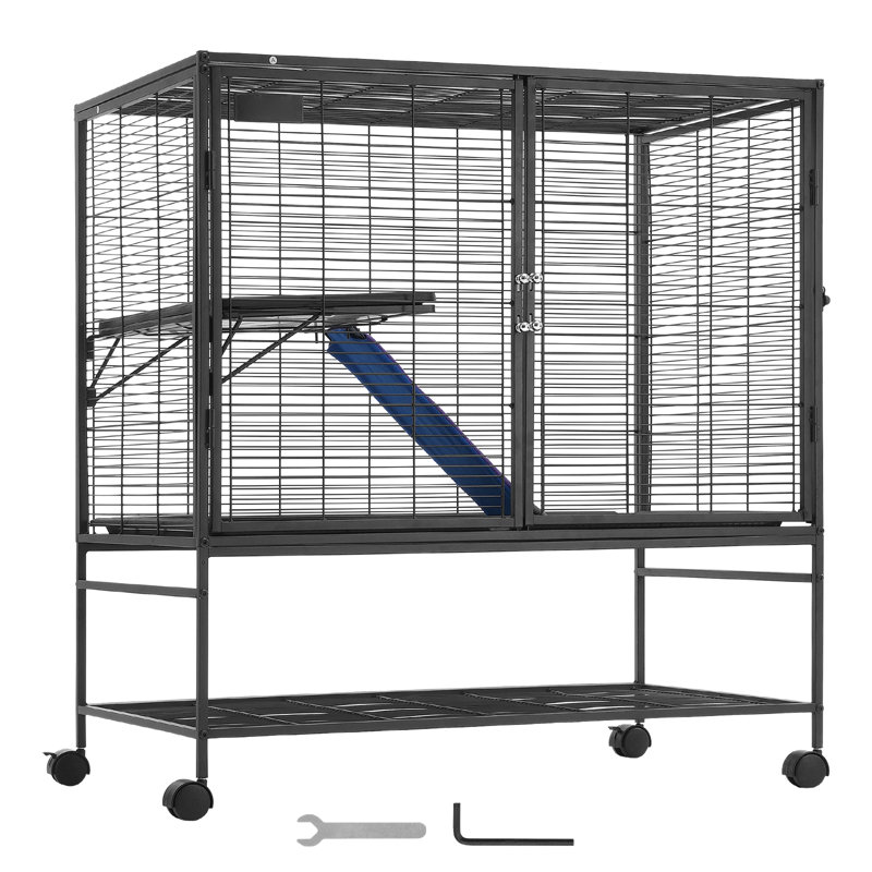 39" Black Metal 2-Tier Rolling Small Animal Cage
