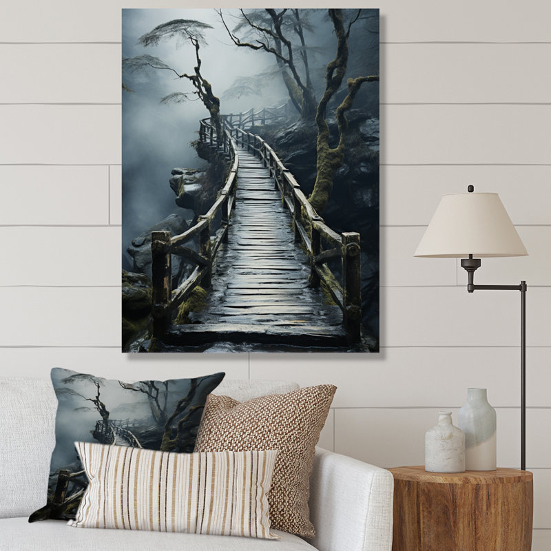 «Belony Grey Bridge Tranquil Passage Slate», reproduction sur toile, H 32 po x l 24 po x P 1 po, Toile tendue