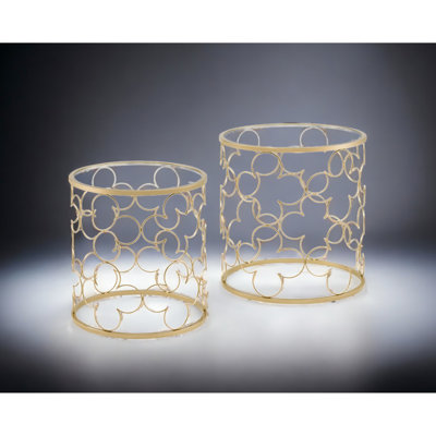 Clear Glass Top Gold Nesting Tables, 5mm Tempered Tabletops, Drum-shaped Metal Bases, 20x20x21, 20 Lbs Elegant Gold Table With Glass, Tabletop, Stable Base, 20x20x21 In, Lb