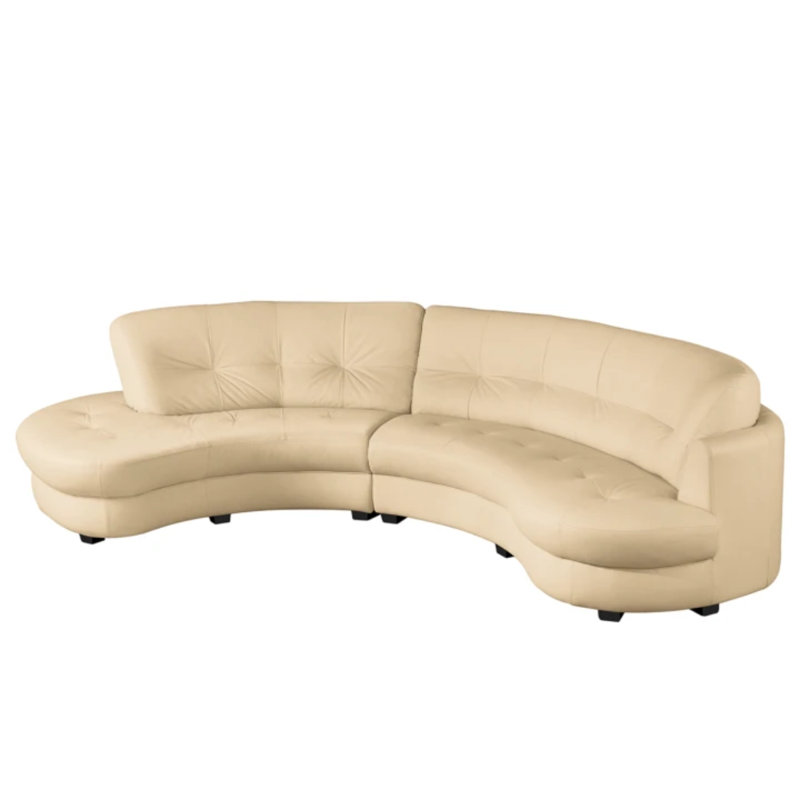 Maura Genuine Leather Curved Corner Sofa , Beige, Left Hand Facing