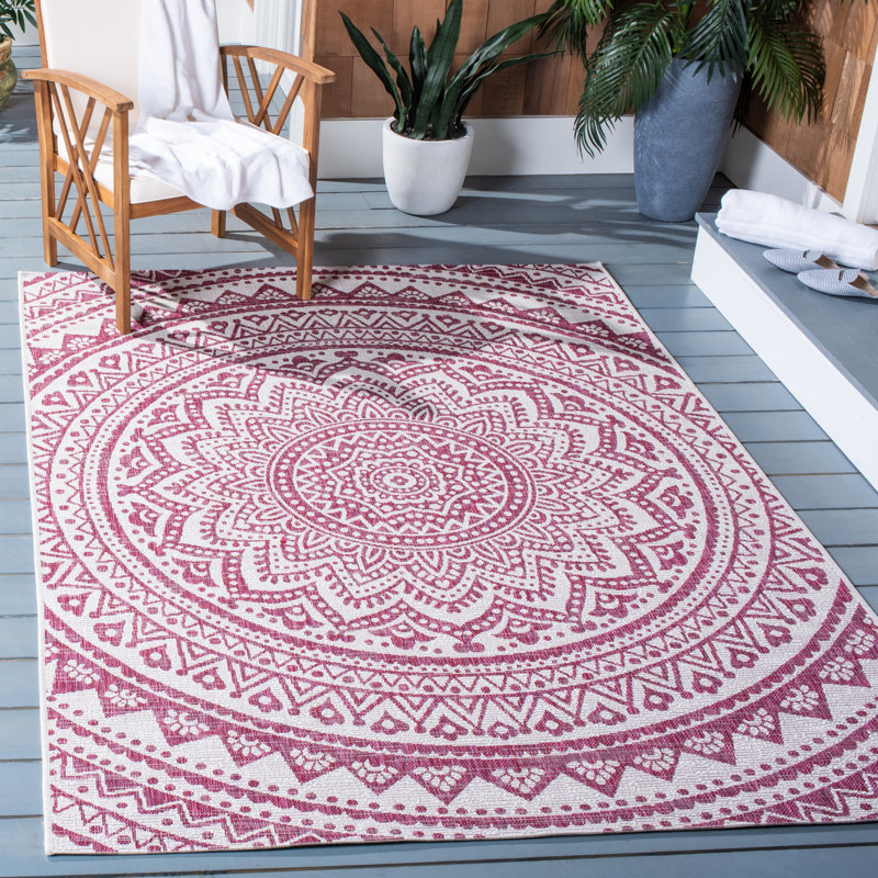 Molinaro Ivory/Fuchsia Indoor/Outdoor Area Rug, Rectangle 8' x 10'