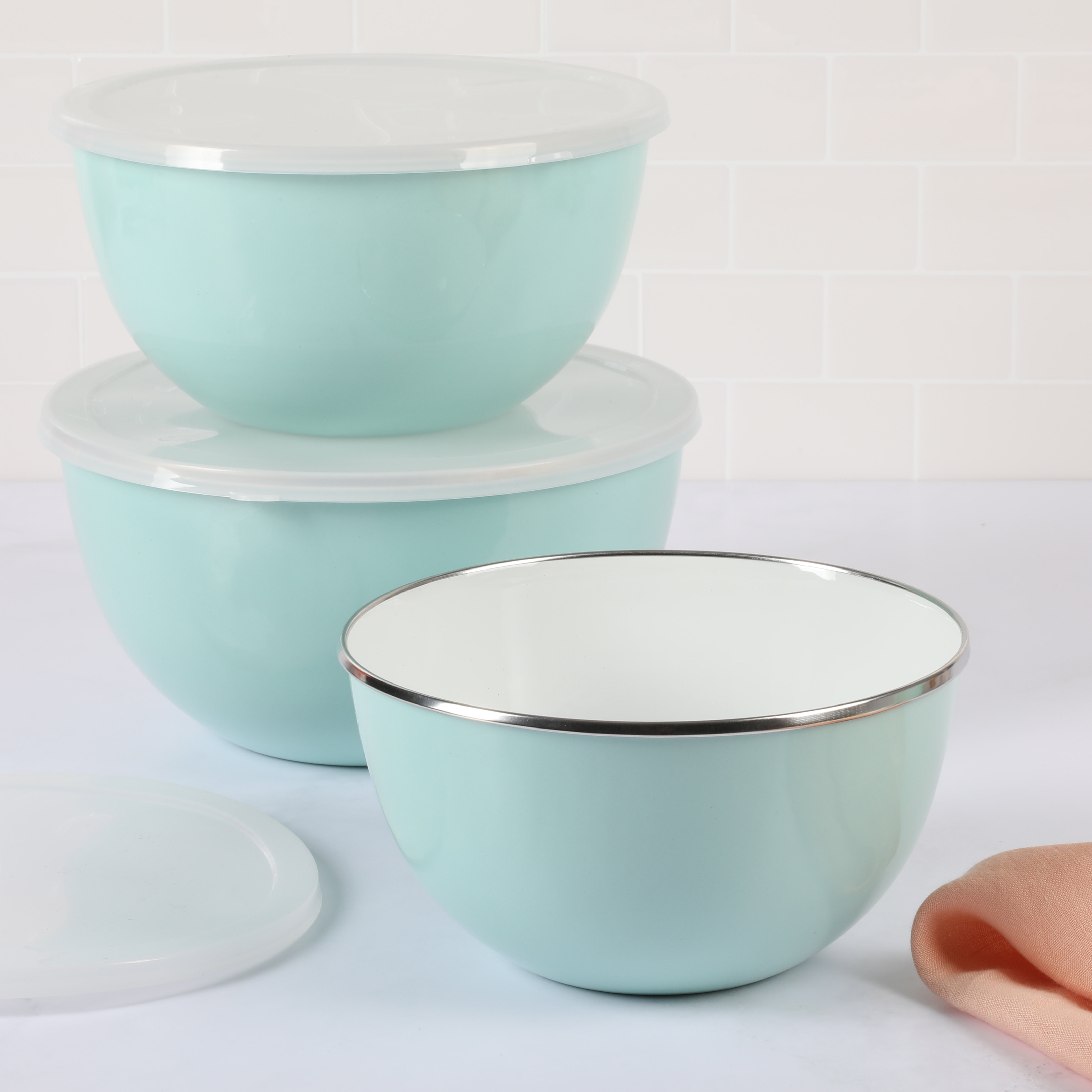 Enamel Mixing Bowls, Set of Three, Kitchen Accessories