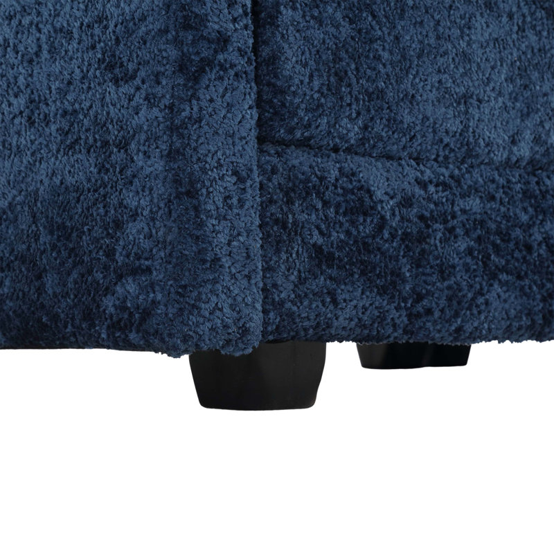 Millan 112" L Shaped Modular Sectional Sofa with Ottoman & Memory Foam, Navy Boucle