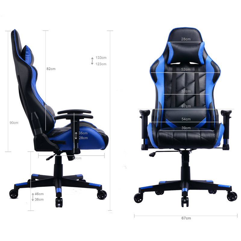 Fauteuil de jeu PC et de course, Bleu / Noir