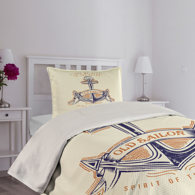 White Quilted Microfiber King Bedspread Set with Anchor Design