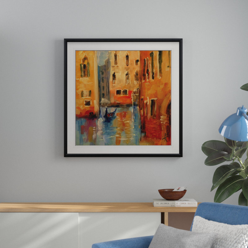 « venice ii », peinture, H 24 po x l 24 po x P 2 po, Cadre noir