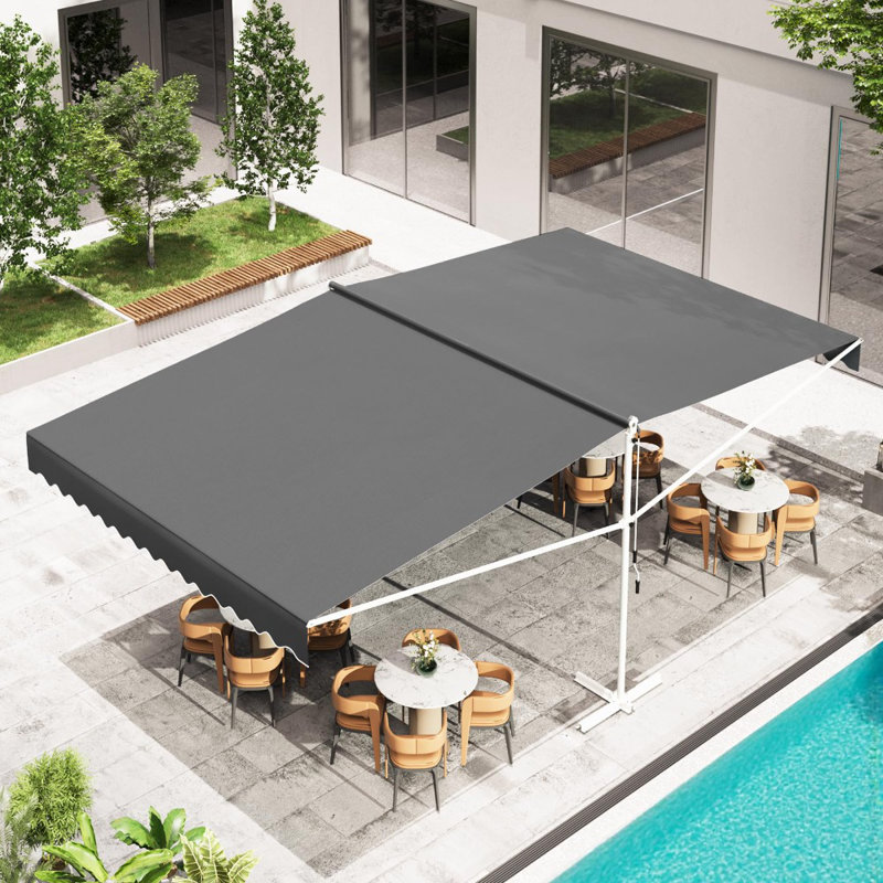 Free Standing Retractable Awning Manual Sun Shade Shelter For Home Or Commercial, 102" H x 120" W x 120" D