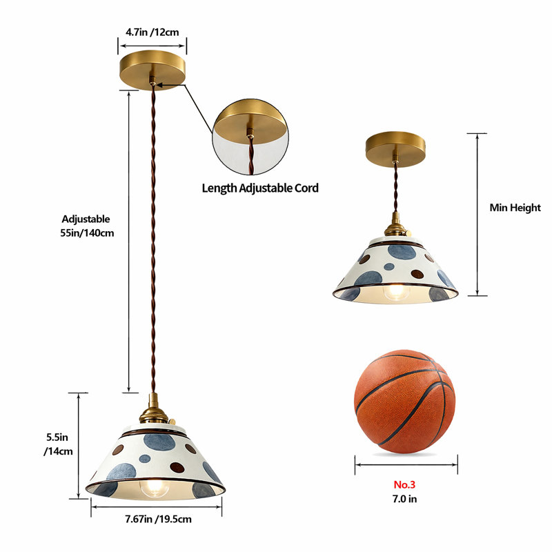 1 - Light Single Ceramic Pendant Light, Polka Dot