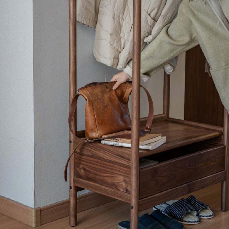 Ash Wood Coat Rack with Storage Drawer