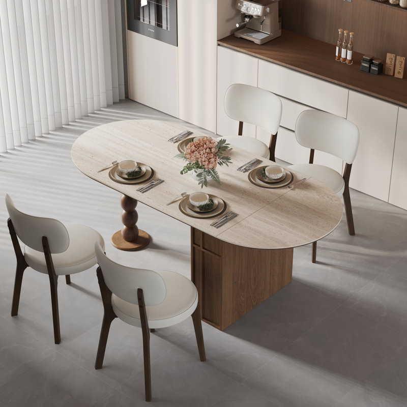Ensemble de table de salle à manger extensible 5 pièces avec rangement et chaises en cuir, table de salle à manger extensible ovale avec 4 chaises rembourrées en cuir
