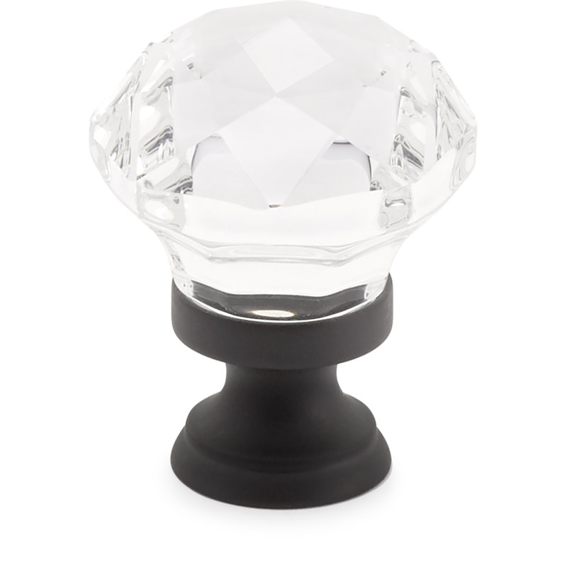 Crystal Round Knob, Flat Black, 1.25"