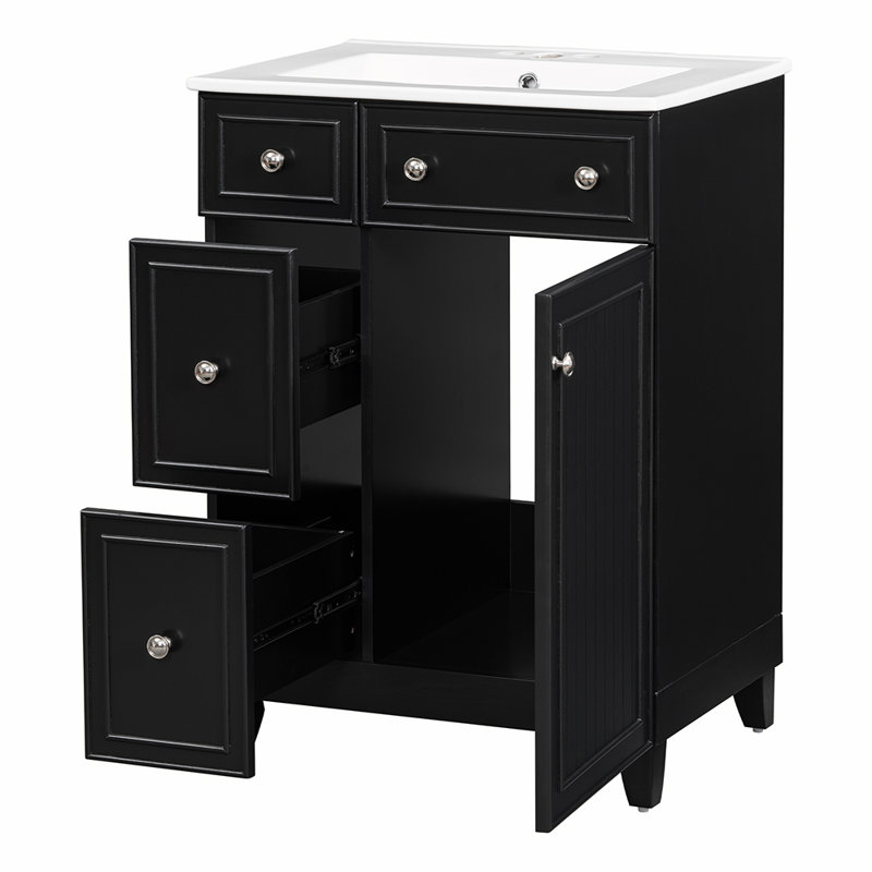 24'' Single Bathroom Vanity with Top, Black