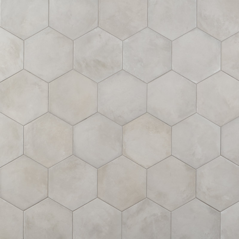 Dash 8.5 in. x 9.84 in. Matte Hexagon Porcelain Floor and Wall Tile (12.66 Sq. Ft. / Case), Matte Gray Sabbia